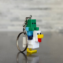 Load image into Gallery viewer, Minecraft Chicken Jockey Keychain, Baby Zombie Riding Chicken