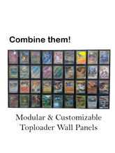 Load image into Gallery viewer, A wall mounted frame panel for displaying trading cards such as from Pokemon, Magic, One Piece, and Sports. The panels are modular and customizable so you can combine them to fit your growing collection.