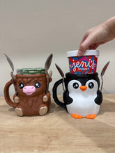 Load image into Gallery viewer, Ice Cream Pint Holder, Cute Animal, Highland Cow and Penguin
