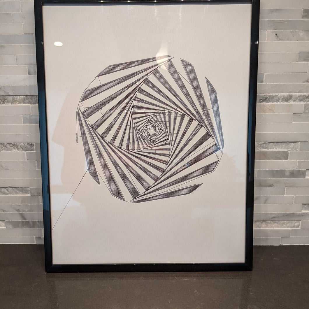 Minimalist single line art of optical illusion abstract spiral in pen.